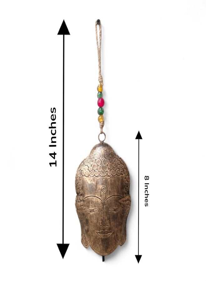 DULI Handcrafted Brass Buddha Face Wall Hanging Showpiece with Beaded String | Spiritual & Vastu Home Décor | 14 Inches Length, 8 Inches Face | Meditation & Gift Item (MetalBell-BuddhaFace) - Image 2